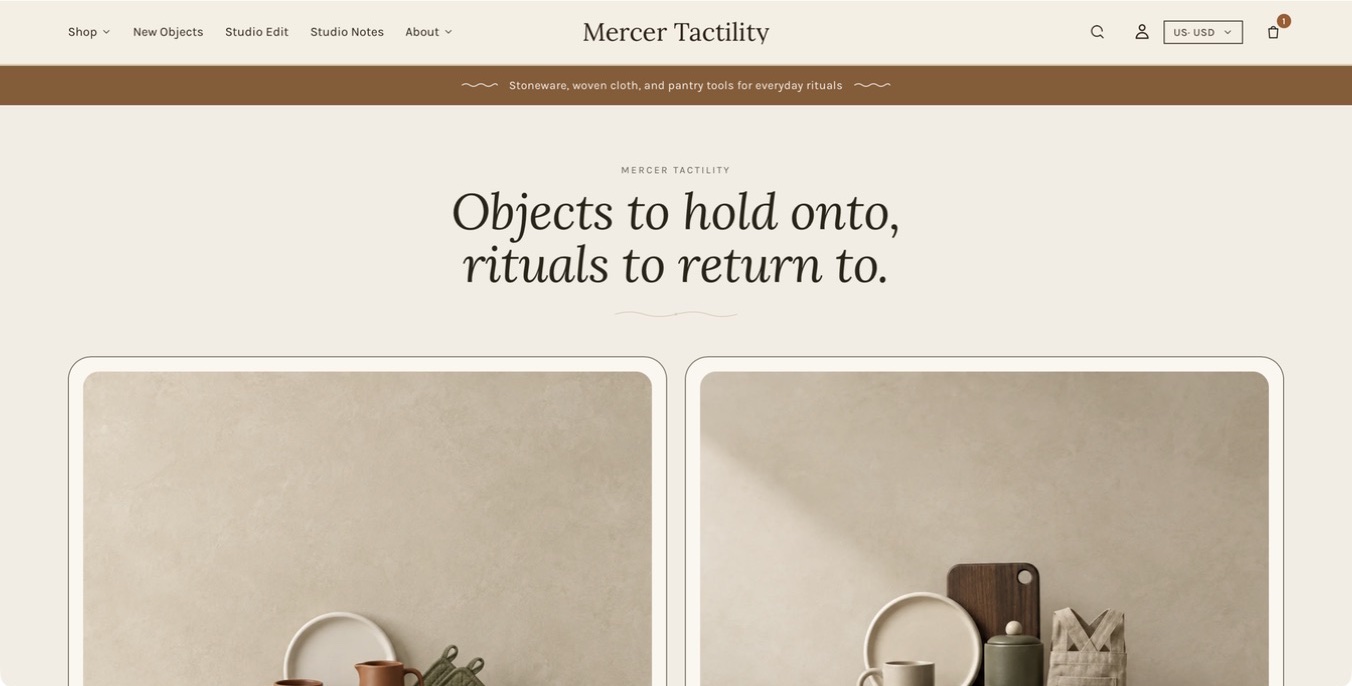 Mercer Tactility demo storefront for tactile home objects